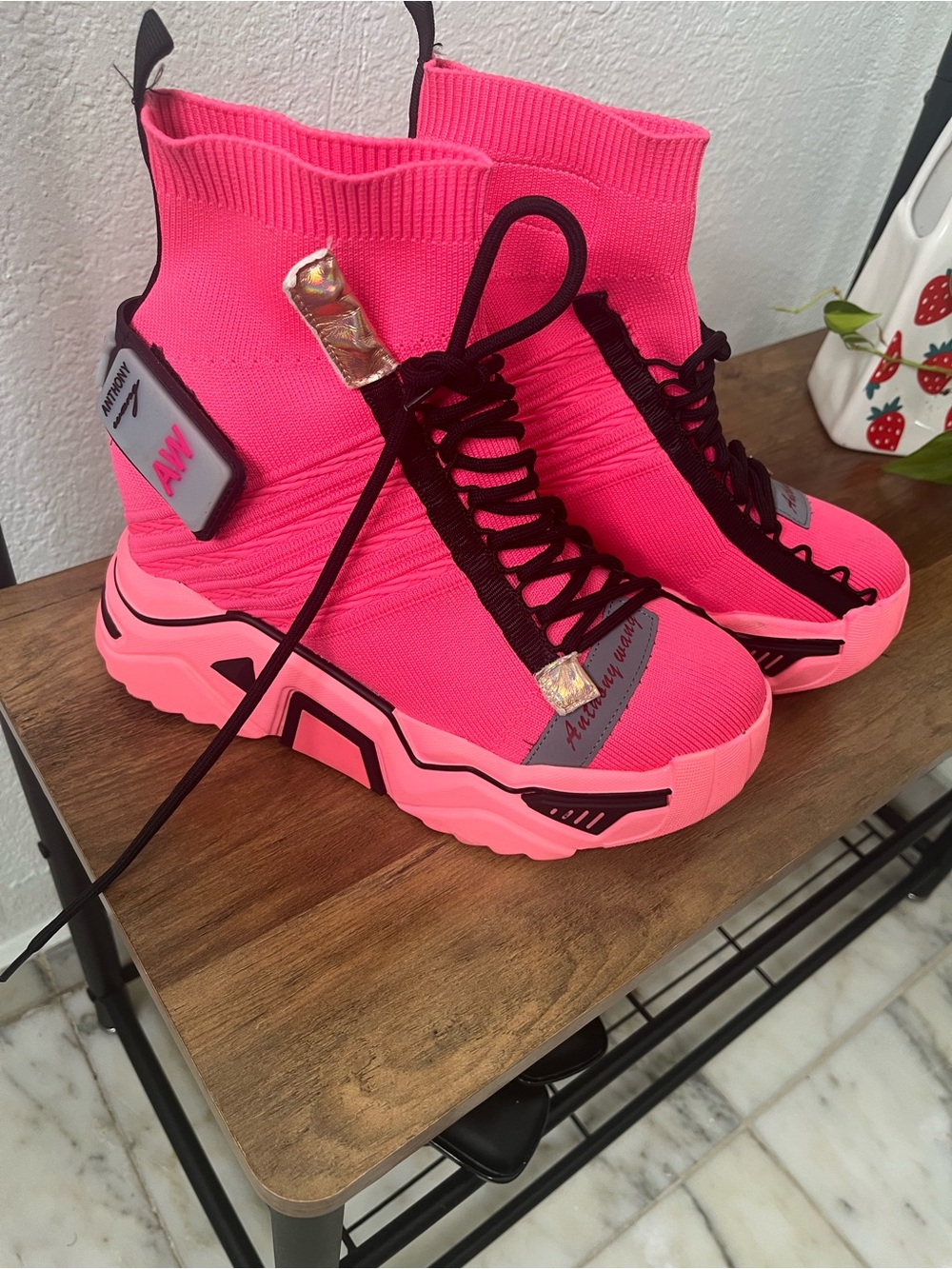 Bright Pink Sock-Style Platform Sneakers